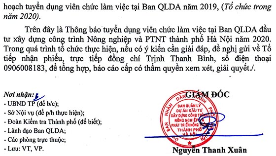 Ban QLDA ĐTXD công trình Nông nghiệp và Phát triển nông thôn tuyển dụng viên chức năm 2020