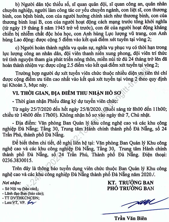 Ban Quản lý Khu công nghệ cao và các khu công nghiệp TP.Đà Nẵng tuyển dụng viên chức năm 2020