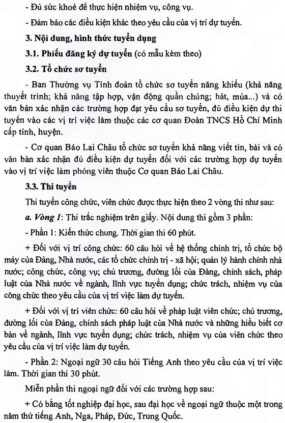 Ban Tổ chức Tỉnh ủy Lai Châu tuyển dụng công chức, viên chức đợt 2 năm 2019