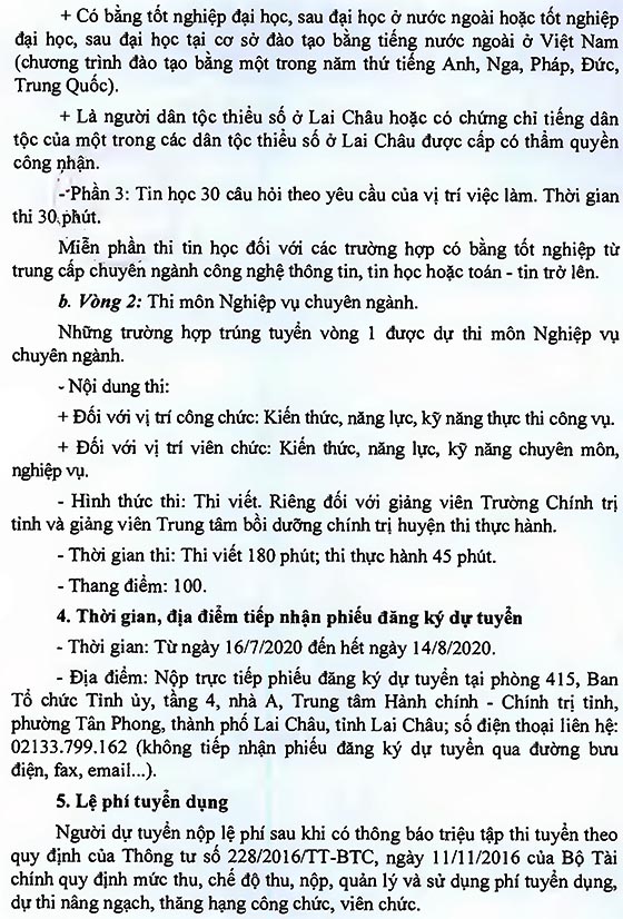 Ban Tổ chức Tỉnh ủy Lai Châu tuyển dụng công chức, viên chức đợt 2 năm 2019