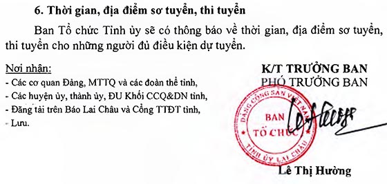 Ban Tổ chức Tỉnh ủy Lai Châu tuyển dụng công chức, viên chức đợt 2 năm 2019