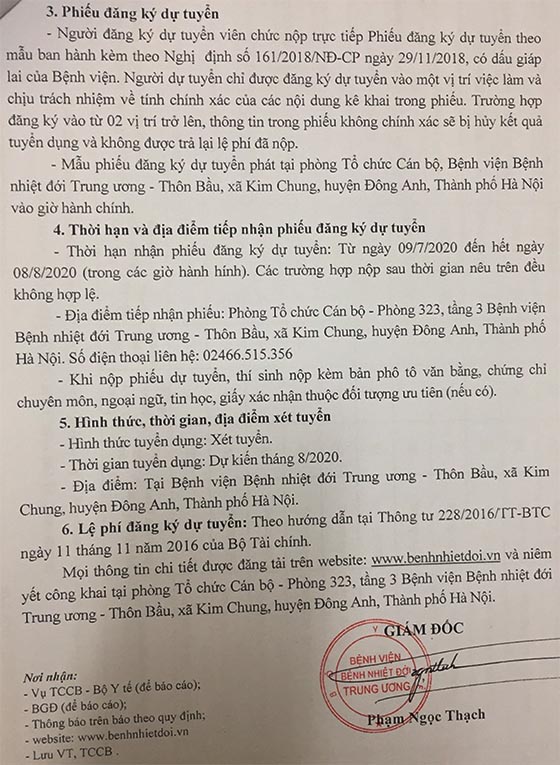 Bệnh viện Bệnh nhiệt đới Trung ương tuyển dụng viên chức năm 2020