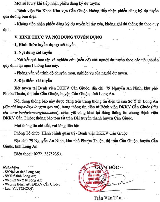 Bệnh viện Đa khoa khu vực Cần Giuộc, Long An xét tuyển viên chức năm 2020