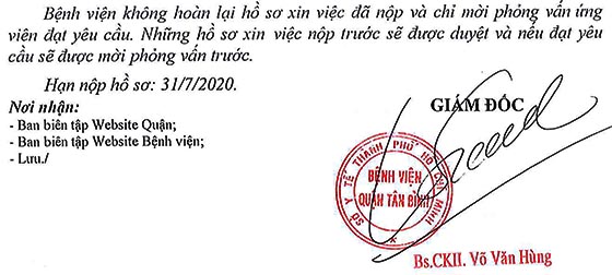 Bệnh viện quận Tân Bình, TP.HCM thông báo tuyển dụng năm 2020