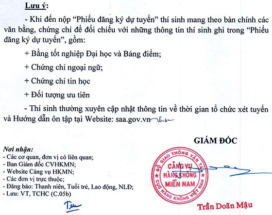 Cảng vụ hàng không miền Nam tuyển dụng viên chức năm 2020