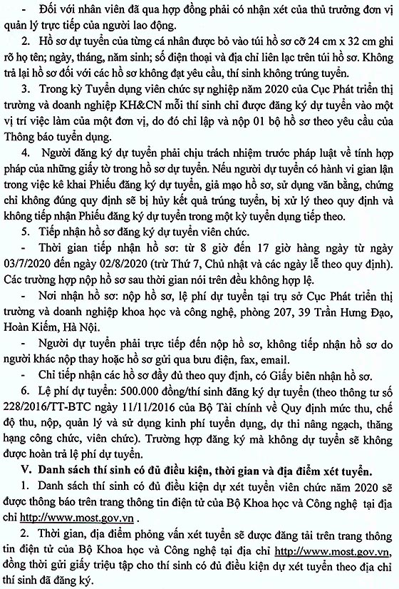 Cục Phát triển thị trường và doanh nghiệp khoa học và công nghệ tuyển dụng viên chức năm 2020