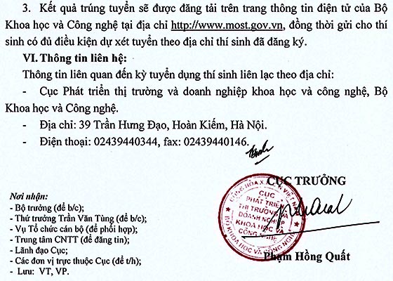 Cục Phát triển thị trường và doanh nghiệp khoa học và công nghệ tuyển dụng viên chức năm 2020