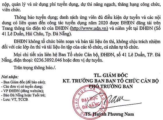 Đại học Đà Nẵng tuyển dụng viên chức đợt 1 năm 2020