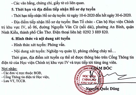 Học viện Chính trị khu vực IV, TP.Cần Thơ tuyển dụng nhân sự năm 2020