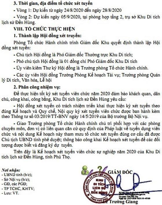 Khu Di tích lịch sử Đền Hùng, Phú Thọ tuyển dụng viên chức năm 2020