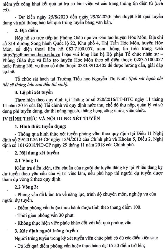 Phòng Giáo dục và Đào tạo huyện Hóc Môn, TP.HCM tuyển dụng viên chức năm học 2020 – 2021