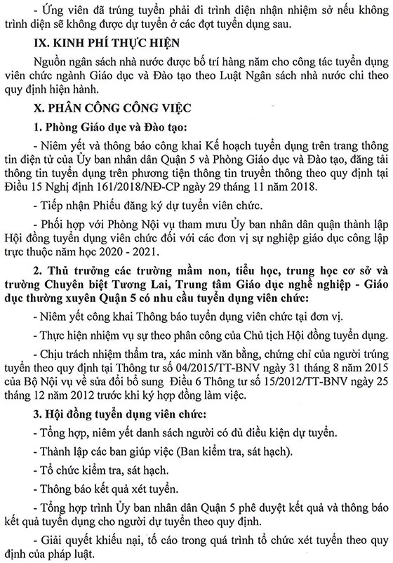 Phòng Giáo dục và Đào tạo Quận 5, TP.HCM tuyển dụng viên chức năm học 2020 - 2021