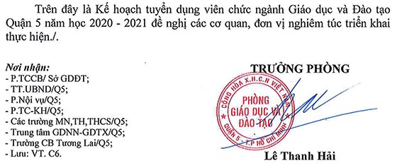 Phòng Giáo dục và Đào tạo Quận 5, TP.HCM tuyển dụng viên chức năm học 2020 - 2021