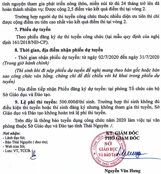 Sở Giáo dục và Đào tạo tỉnh Thái Nguyên thi tuyển công chức năm 2020