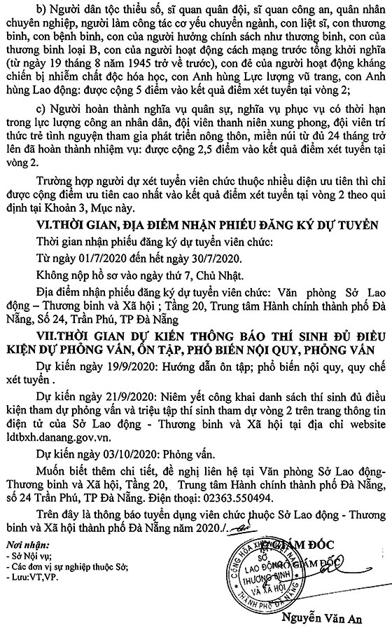 Sở Lao động - Thương binh và Xã hội TP. Đà Nẵng tuyển dụng viên chức năm 2020