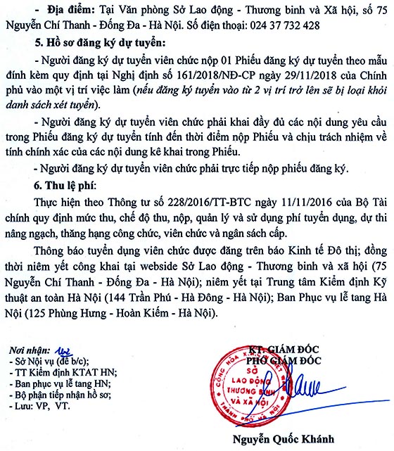 Sở Lao động – Thương binh và Xã hội TP.Hà Nội tiếp nhận phiếu đăng ký dự tuyển viên chức năm 2020