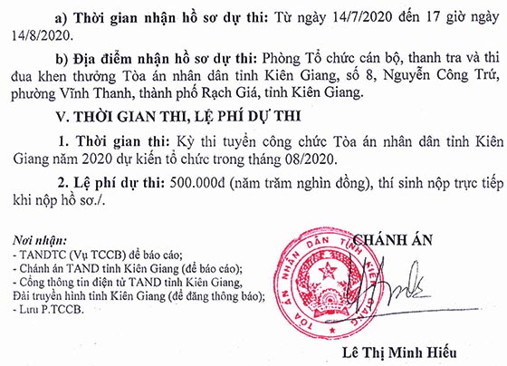 Tòa án nhân dân tỉnh Kiên Giang tuyển dụng công chức năm 2020
