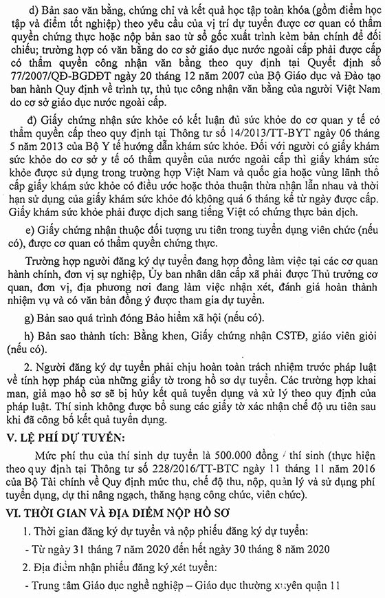 Trung tâm GDNN – GDTX Quận 11, TP.HCM tuyển dụng viên chức năm 2020