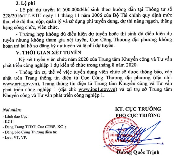 Trung tâm Khuyến công và Tư vấn phát triển công nghiệp I Nam Định tuyển dụng viên chức năm 2020