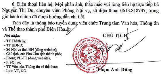 Trung tâm Văn hóa, Thông tin và Thể thao TP.Biên Hòa, Đồng Nai tuyển dụng viên chức năm 2020