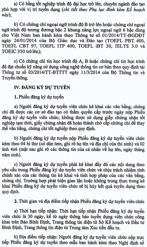Trung tâm Xúc tiến Đầu tư - Sở Kế hoạch và Đầu tư Bình Định tuyển dụng viên chức năm 2020 