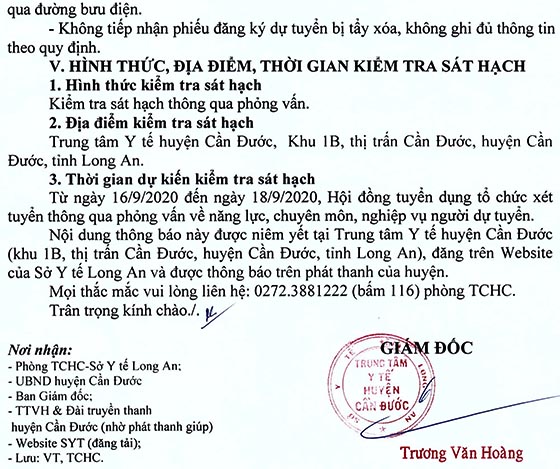 Trung tâm y tế huyện Cần Đước, Long An tuyển dụng nhân sự năm 2020