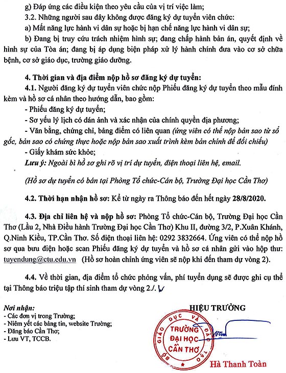 Trường Đại học Cần Thơ tuyển dụng viên chức năm 2020