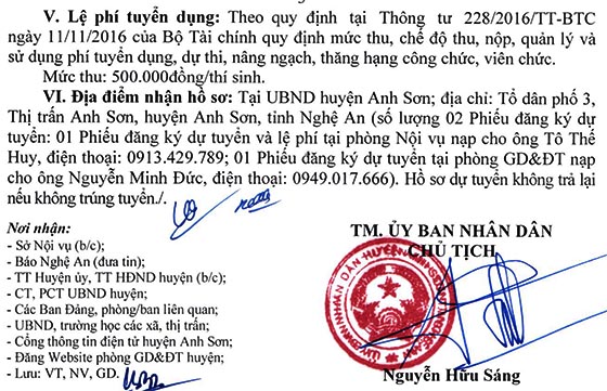 UBND huyện Anh Sơn, Nghệ An tuyển dụng viên chức năm 2020
