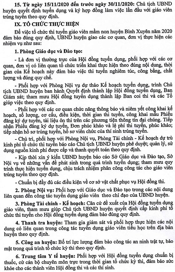 UBND huyện Bình Xuyên, Vĩnh Phúc tuyển dụng giáo viên mầm non năm 2020