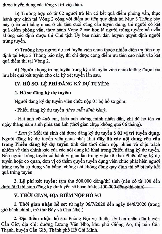 UBND huyện Cần Giờ, TP.HCM tuyển dụng viên chức năm 2020 (đợt 2)