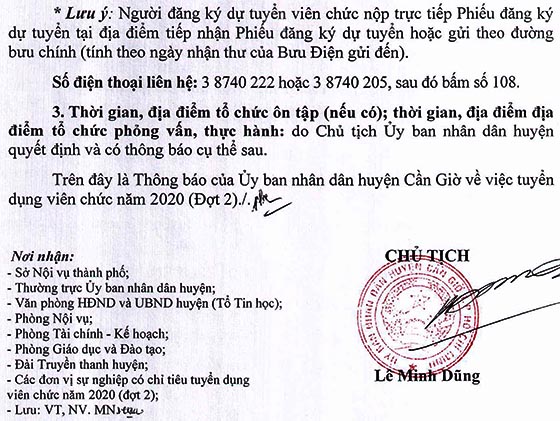UBND huyện Cần Giờ, TP.HCM tuyển dụng viên chức năm 2020 (đợt 2)