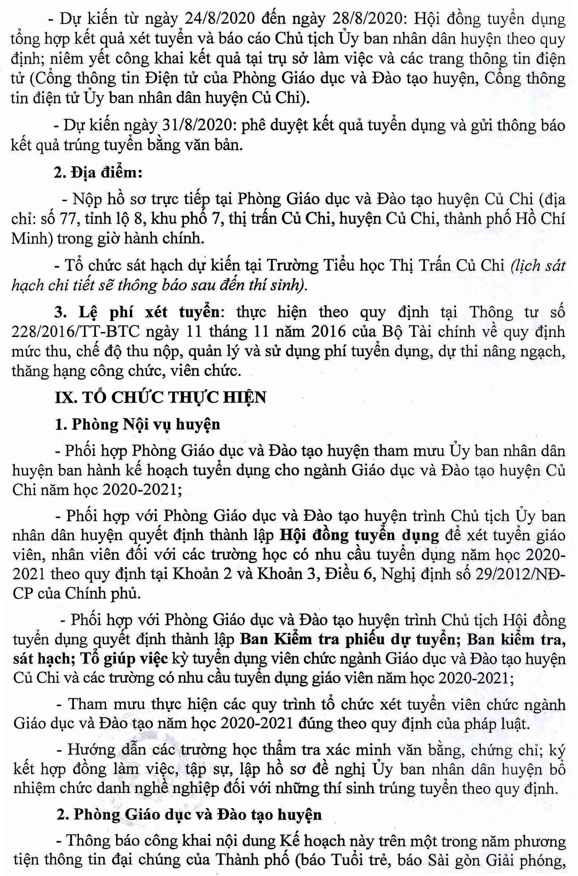 UBND huyện Củ Chi, TP.HCM tuyển dụng viên chức giáo dục năm học 2020-2021