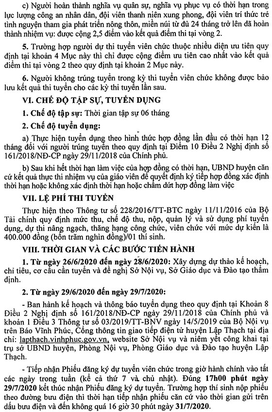 UBND huyện Lập Thạch, Vĩnh Phúc tuyển dụng giáo viên mầm non năm 2020