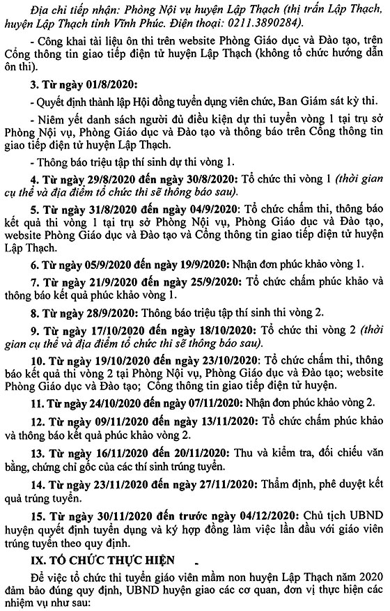 UBND huyện Lập Thạch, Vĩnh Phúc tuyển dụng giáo viên mầm non năm 2020