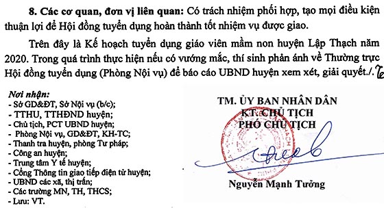 UBND huyện Lập Thạch, Vĩnh Phúc tuyển dụng giáo viên mầm non năm 2020