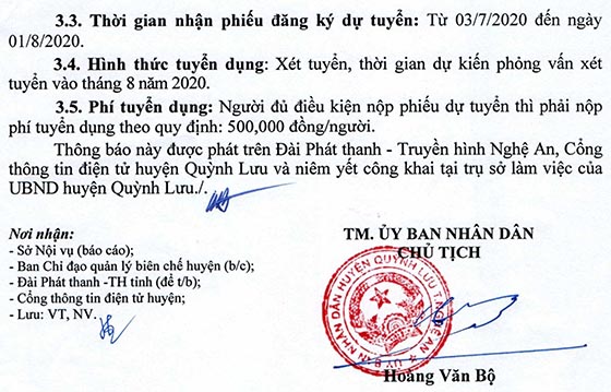 UBND huyện Quỳnh Lưu, Nghệ An tuyển dụng viên chức giáo dục năm 2020
