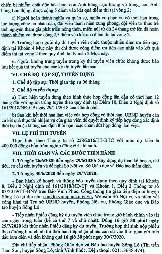 UBND huyện Sông Lô, Vĩnh Phúc tuyển dụng giáo viên mầm non năm 2020