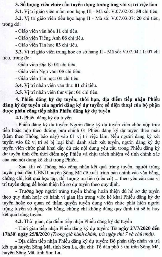 UBND huyện Sông Mã, Sơn La tuyển dụng viên chức giáo dục năm 2020