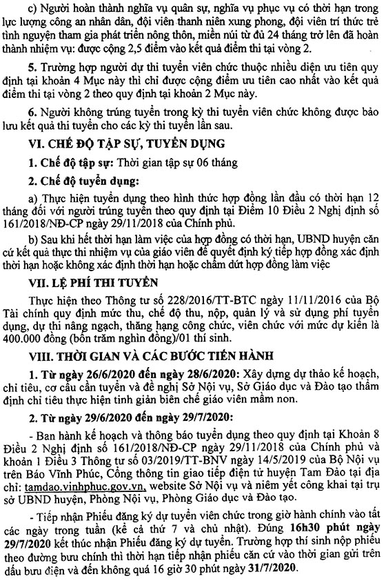 UBND huyện Tam Đảo, Vĩnh Phúc tuyển dụng giáo viên mầm non năm 2020