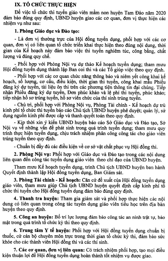 UBND huyện Tam Đảo, Vĩnh Phúc tuyển dụng giáo viên mầm non năm 2020