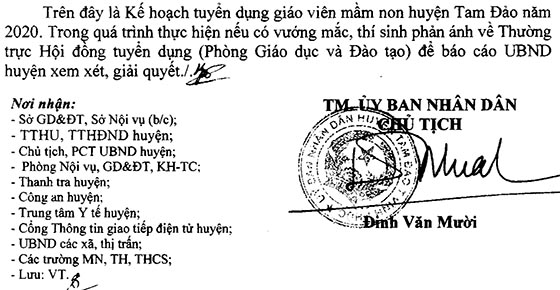 UBND huyện Tam Đảo, Vĩnh Phúc tuyển dụng giáo viên mầm non năm 2020