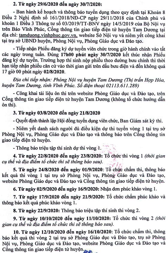 UBND huyện Tam Dương, Vĩnh Phúc tuyển dụng giáo viên mầm non năm 2020