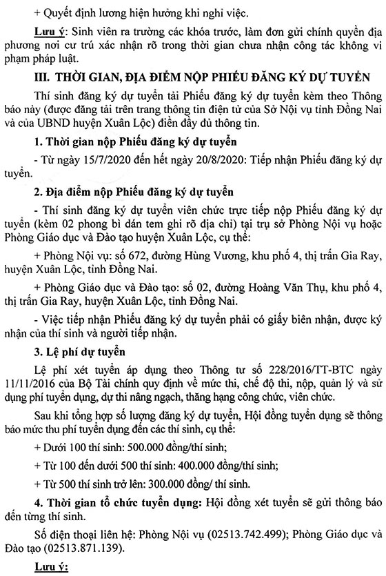 UBND huyện Xuân Lộc, Đồng Nai thông báo tuyển dụng viên chức giáo dục năm học 2020-2021