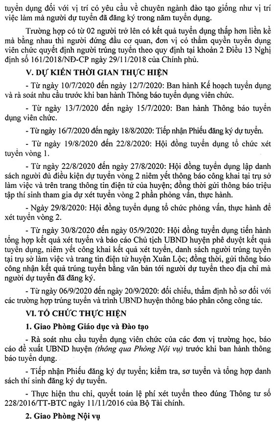 UBND huyện Xuân Lộc, Đồng Nai tuyển dụng viên chức giáo dục năm học 2020-2021