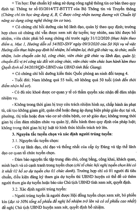 UBND huyện Yên Thế, Bắc Giang tuyển chọn cán bộ quản lý các các trường học năm 2020
