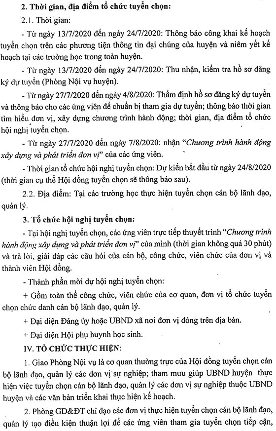 UBND huyện Yên Thế, Bắc Giang tuyển chọn cán bộ quản lý các các trường học năm 2020