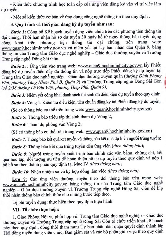 UBND Quận 9, TP.HCM tuyển dụng viên chức giáo dục năm 2020