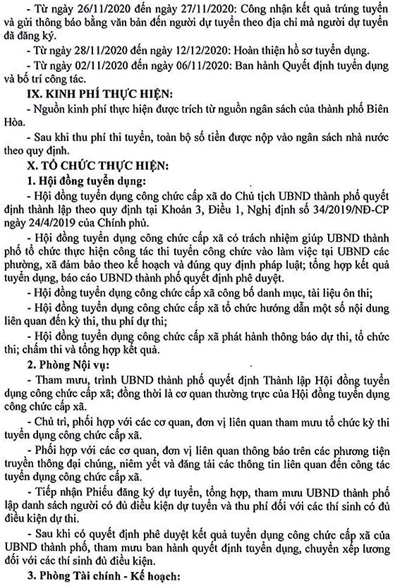 UBND TP.Biên Hòa, Đồng Nai tuyển dụng công chức cấp xã năm 2020