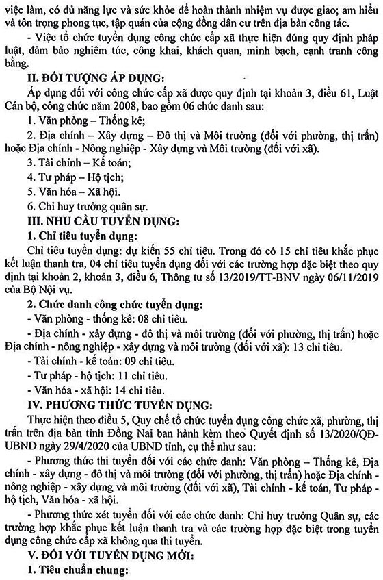UBND TP.Biên Hòa, Đồng Nai tuyển dụng công chức cấp xã năm 2020