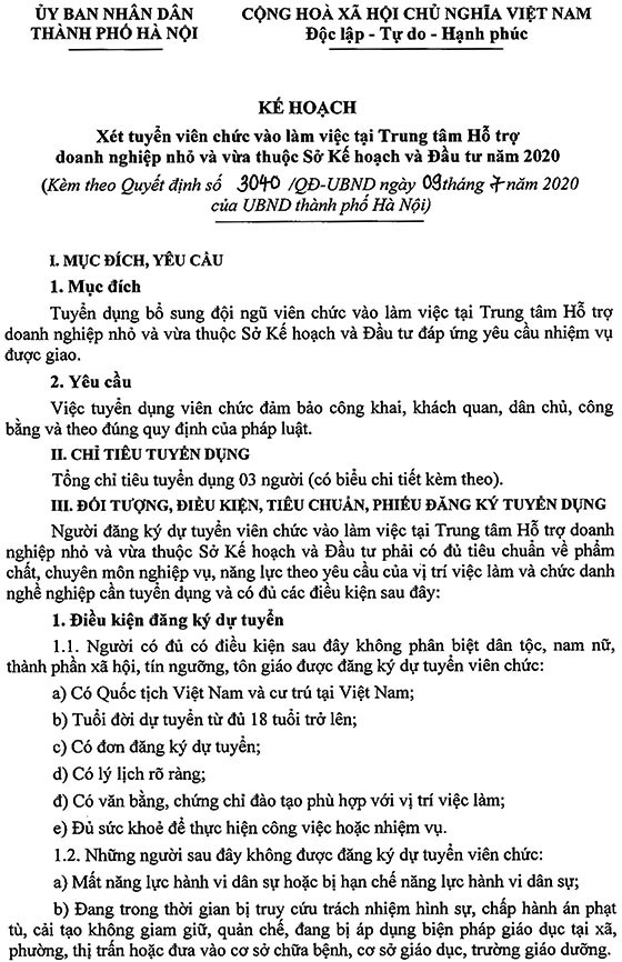 UBND TP.Hà Nội tuyển dụng viên chức năm 2020